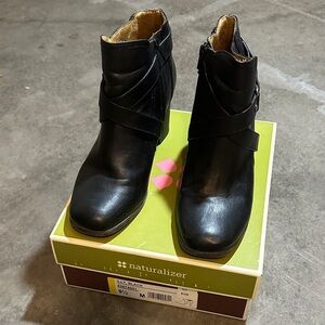 Naturalizer Black Leather Ankle Booties with Wrap Strap